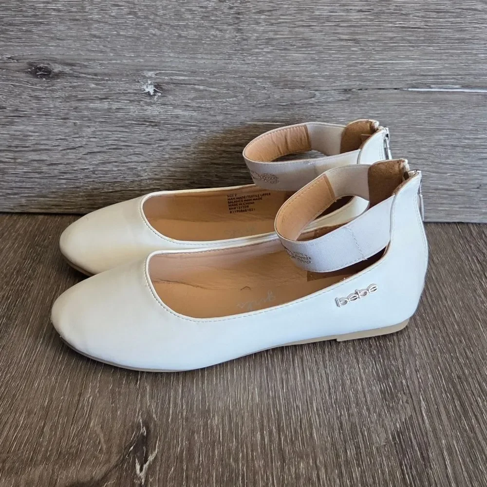 bebe Ballet Flats with Elastic Ankle Strap Size 2